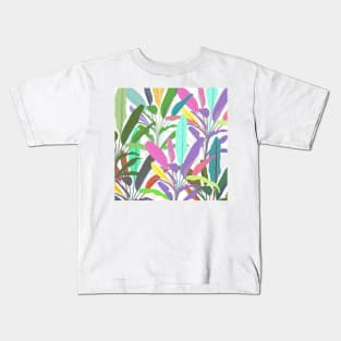 Tropical colorful banana leaves white Pattern Kids T-Shirt